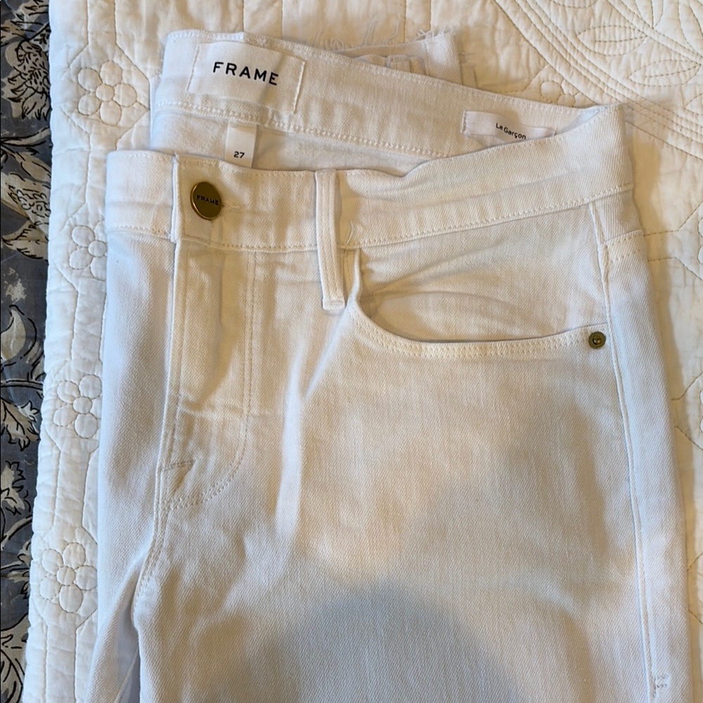 Frame Denim Women's White Le Garçon Crop Jeans